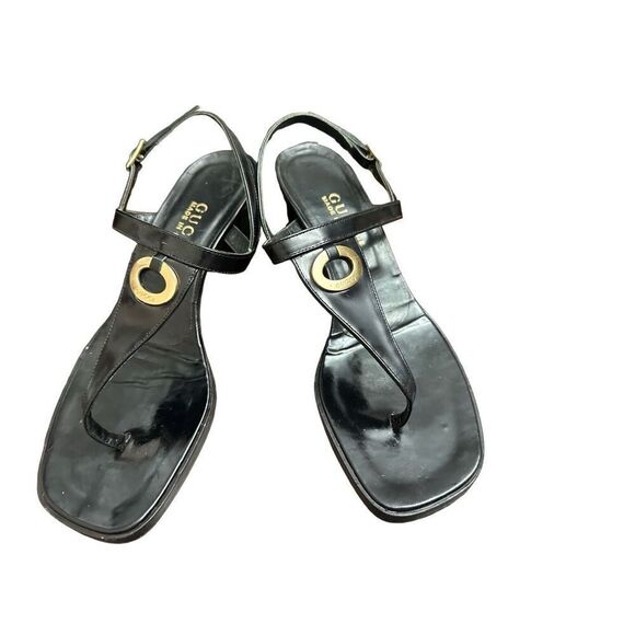 GUCCI Black Leather Slingback T Strap Sandals Size 71/2 - Picture 1 of 9